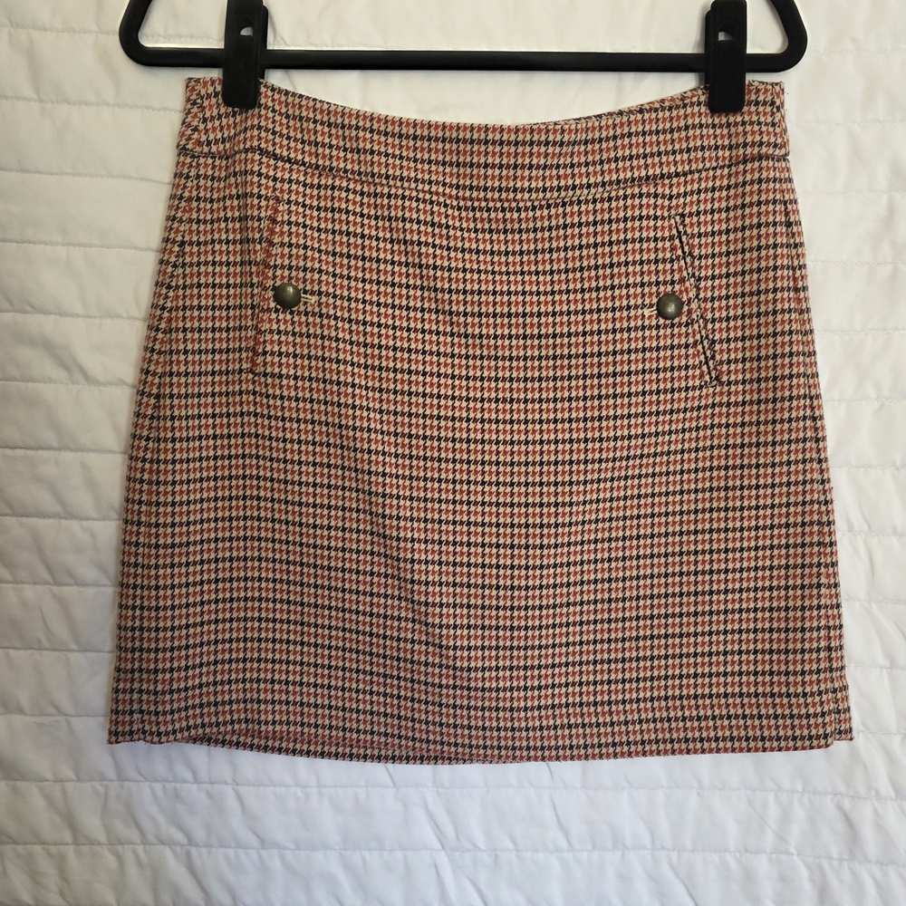 LOFT Brown & Orange Herringbone Mini Skirt